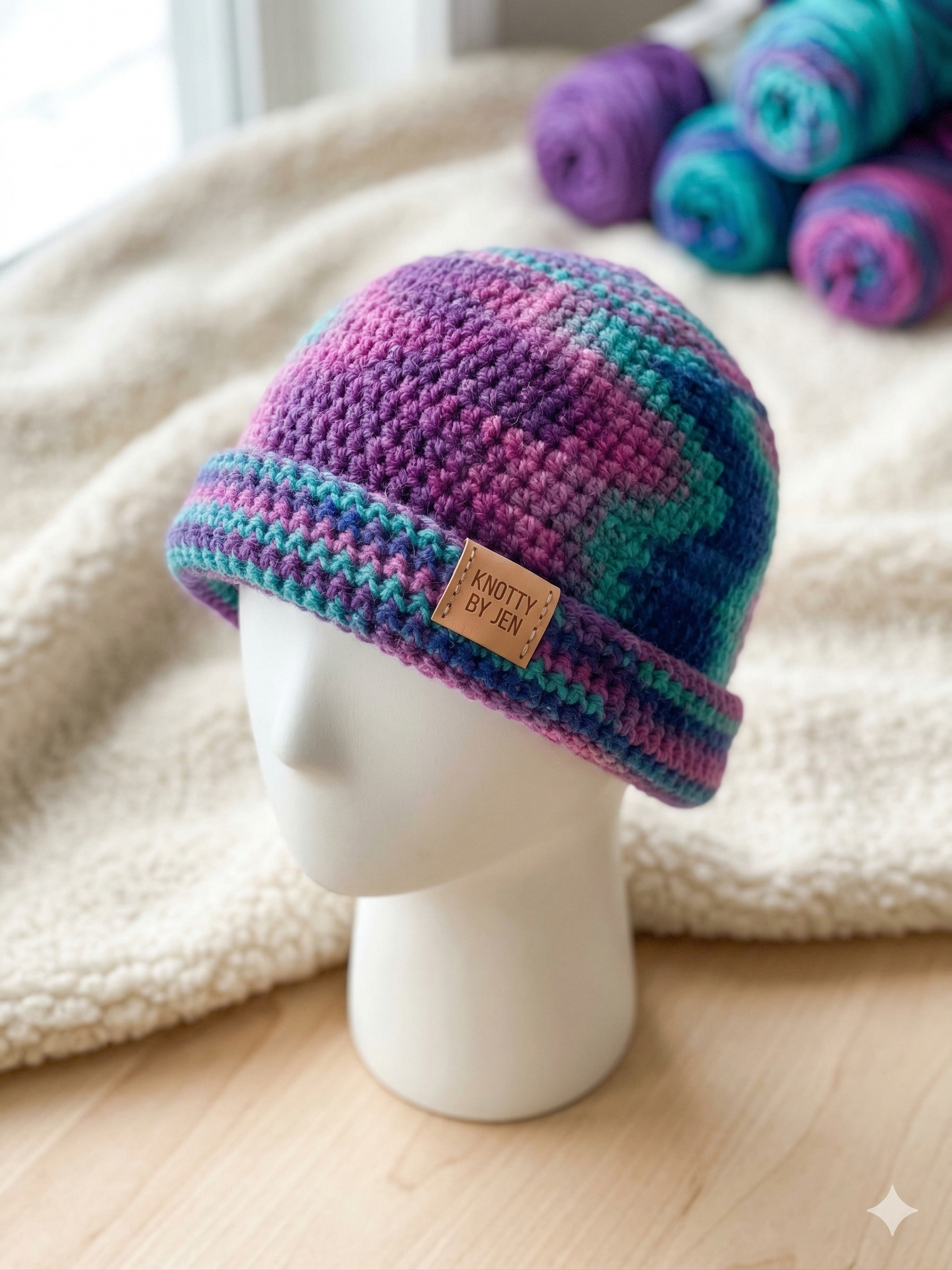 Purple and Blue Chunky Crocheted Hat