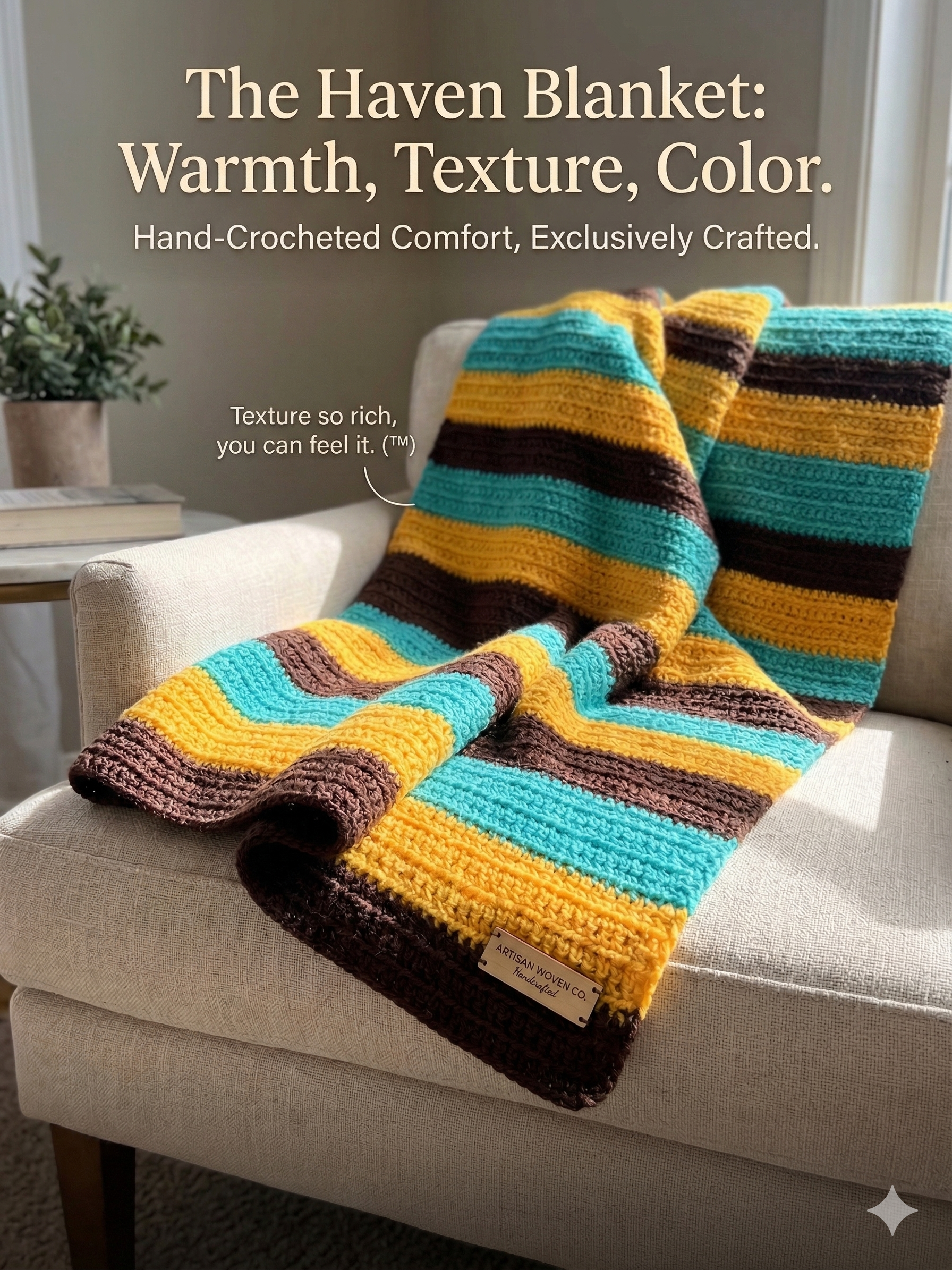 Chunky Crochet Striped Double Sized Blanket